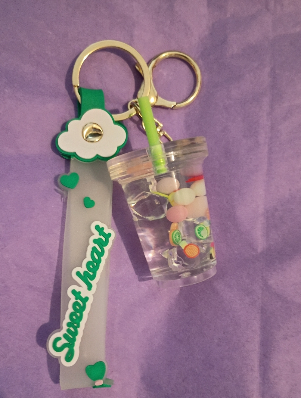 Sweet Heart Green & Clear Bubble Tea Keychain